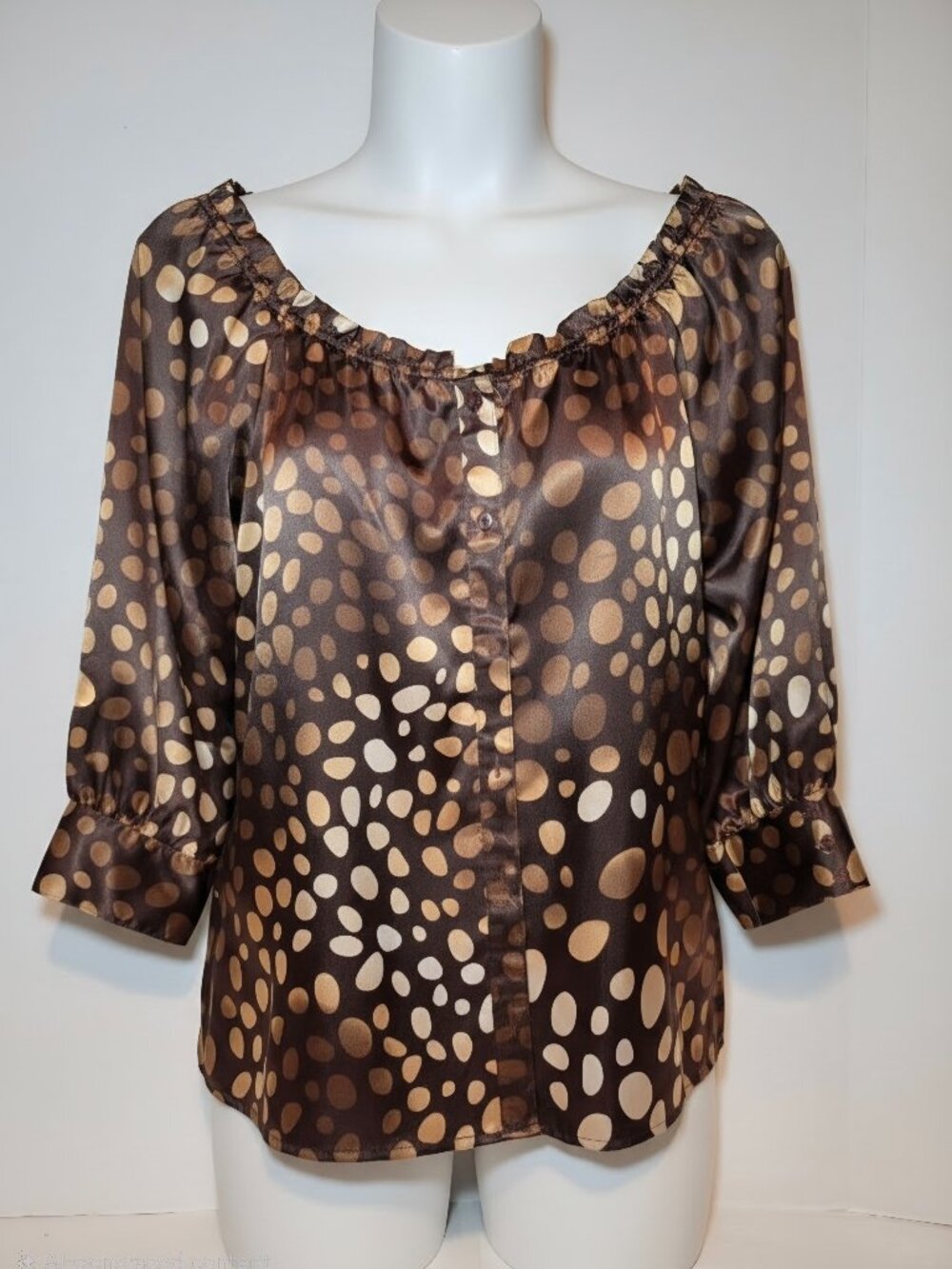Silky satin polka dot peasant blouse